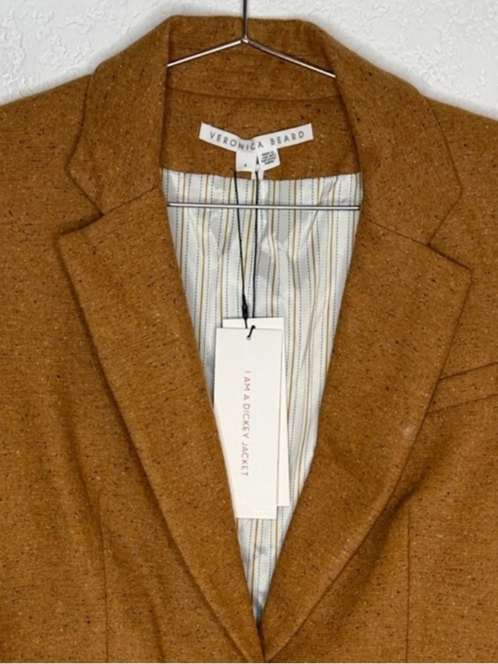 New Veronica Beard SCHOOLBOY DICKEY JACKET Camel Orange Wool Dickey Size 4